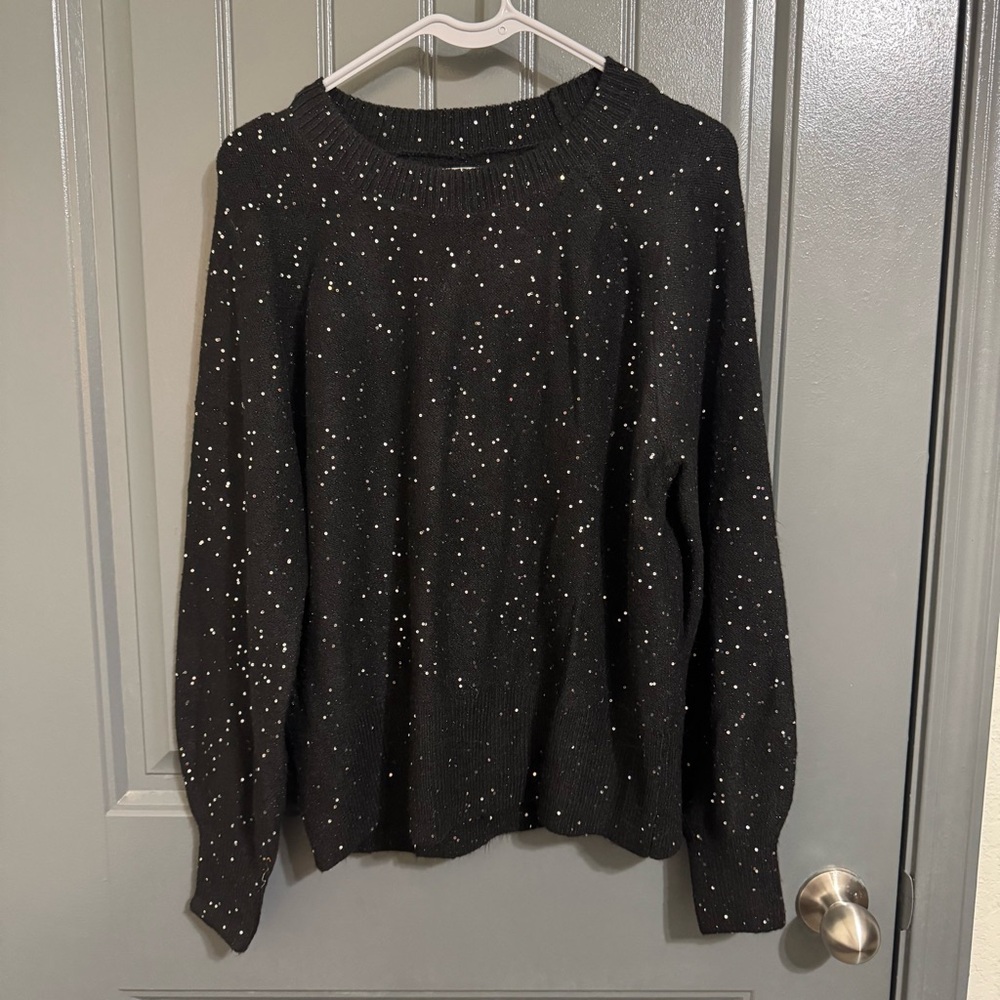 Loft Black Sequin Winter/Fall Sweater - image 1